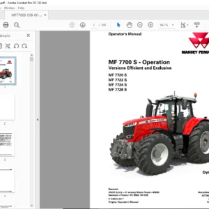 Massey Ferguson EU Tractor MF7700S Series MF7720S MF7722S MF7724S MF7726S Dyna-6 Operators Manual - PDF DOWNLOAD