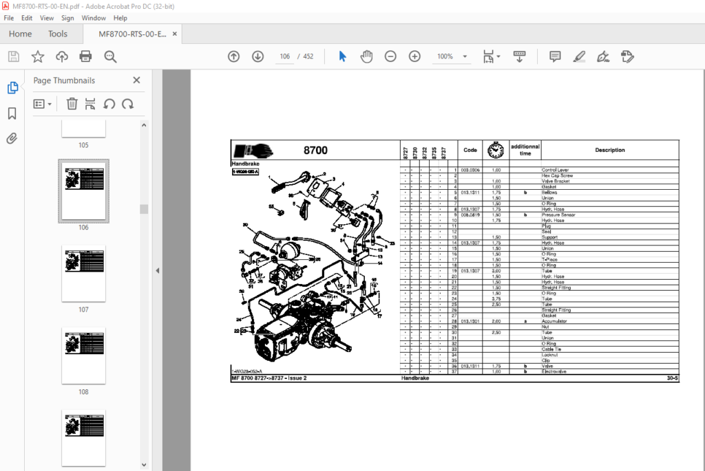 Massey Ferguson Eu Tractor Mf8700 Series 8727 8730 8732 8735 8737 Repair Time Schedule Manual