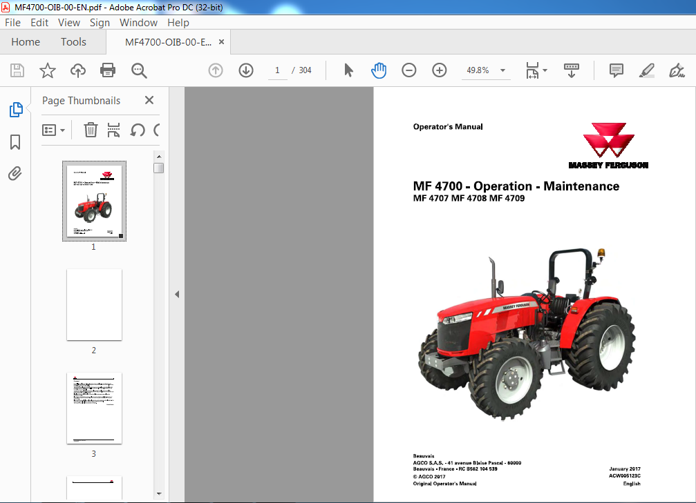 Massey Ferguson Mf 4700 Series Mf4707 Mf4708 Mf4709 Operation Maintenance Manual Pdf Download Heydownloads Manual Downloads