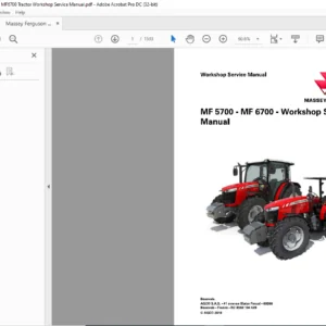 Massey Ferguson MF5700 - MF6700 Tractor Workshop Service Manual - PDF DOWNLOAD