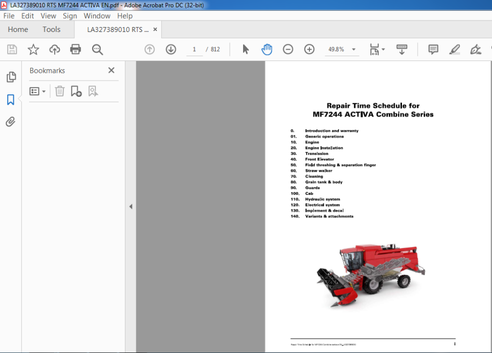 Massey Ferguson MF7244 ACTIVA Combine Series Repair Time Schedule ...