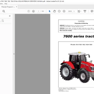 Massey Ferguson NA Tractor 7600 Series 7619-7620-7622-7624-7626 Dyna-6 Premium Operator's Manual