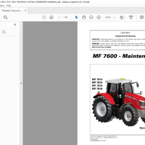 Massey Ferguson NA Tractor 7600 Series MF7614 MF7615 MF7616 MF7618 Dyna-4 Dyna-6 Operator's Manual