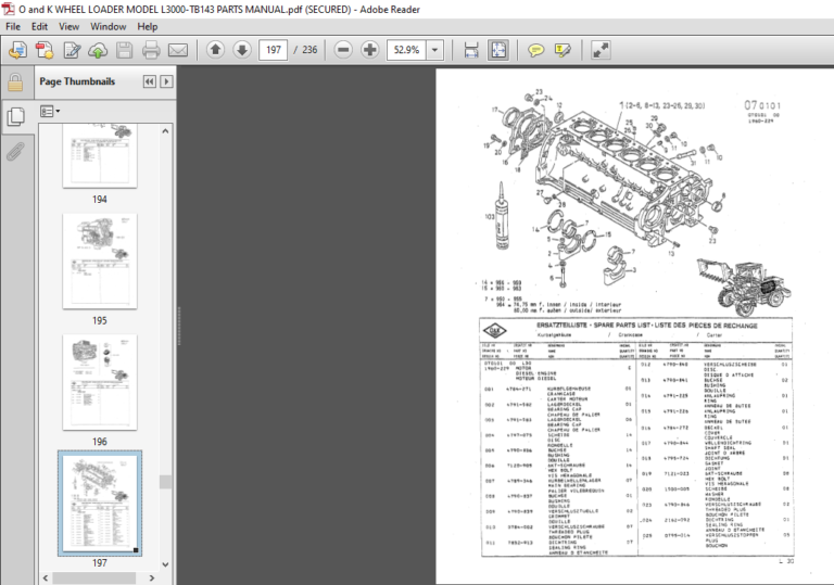 O and K WHEEL LOADER MODEL L3000-TB143 PARTS MANUAL - PDF DOWNLOAD ...
