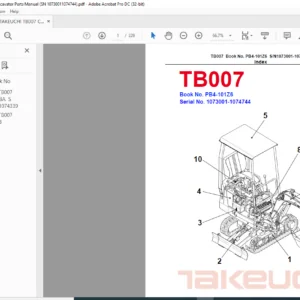 TAKEUCHI TB007 Compact Excavator Parts Manual (SN 10730011074744) - PDF DOWNLOAD