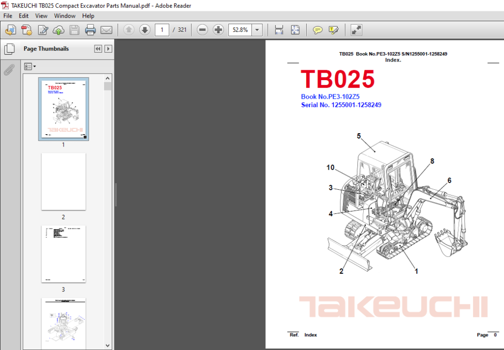 TAKEUCHI TB025 Compact Excavator Parts Manual - PDF DOWNLOAD