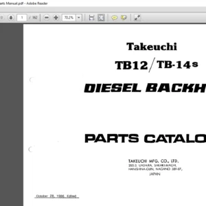 TAKEUCHI TB12 , TB14s Compact Excavator Parts Manual - PDF DOWNLOAD