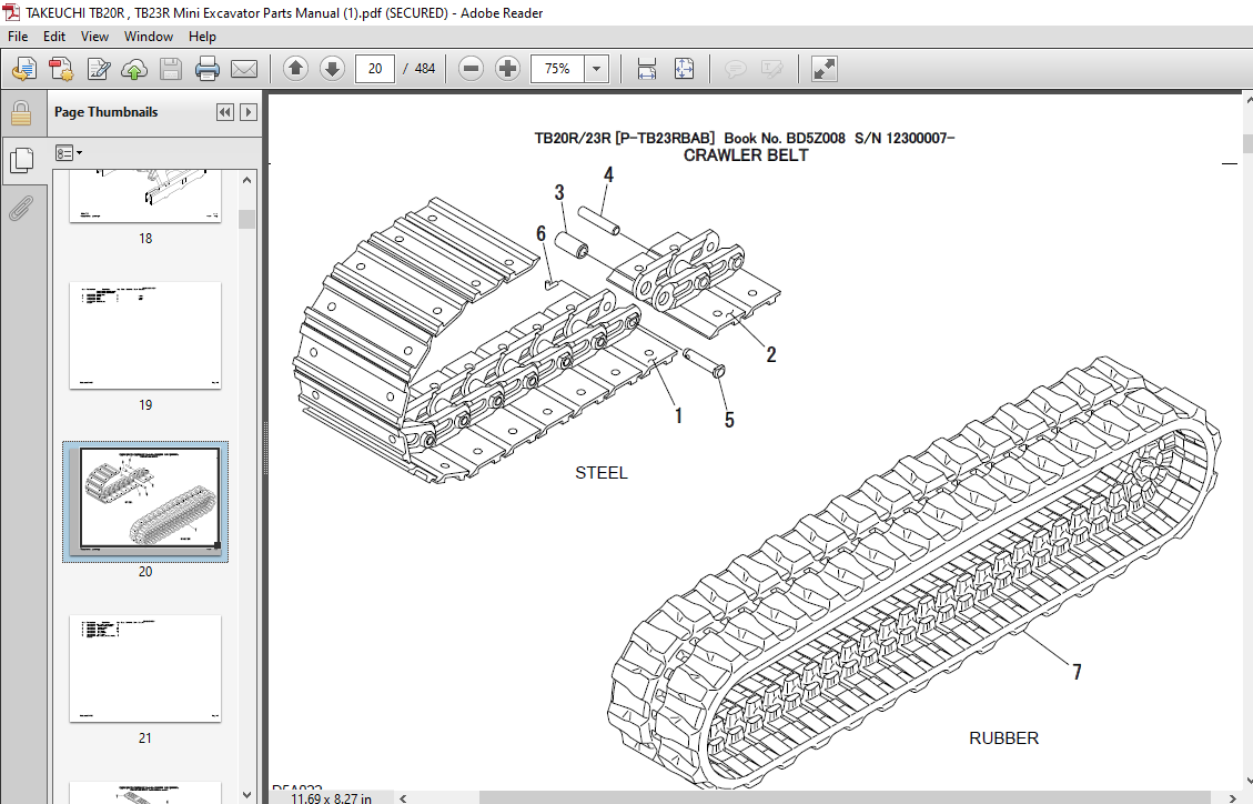 TAKEUCHI TB20R , TB23R Mini Excavator Parts Manual - PDF DOWNLOAD