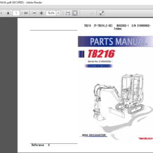 TAKEUCHI TB216 MINI EXCAVATOR PARTS MANUAL - PDF DOWNLOAD