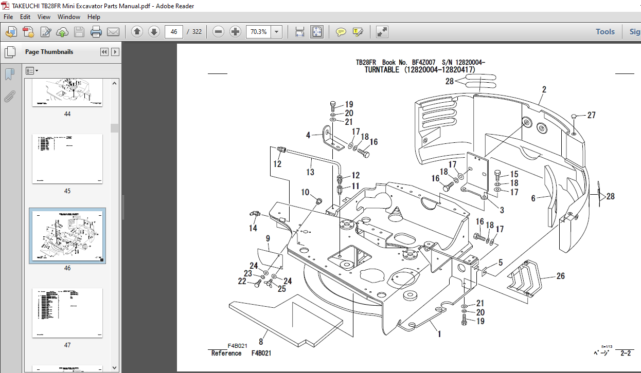 TAKEUCHI TB28FR Mini Excavator Parts Manual - PDF DOWNLOAD