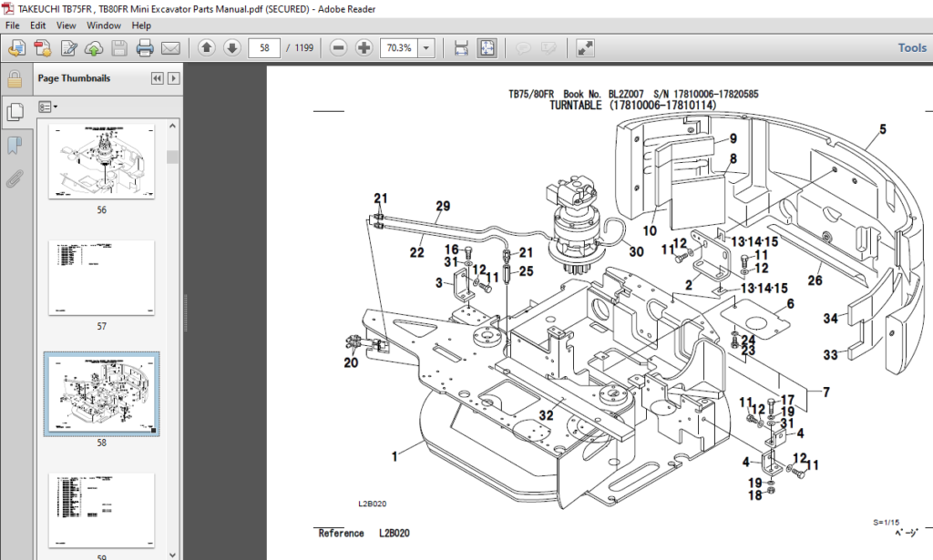 TAKEUCHI TB75FR , TB80FR Mini Excavator Parts Manual - PDF DOWNLOAD ...