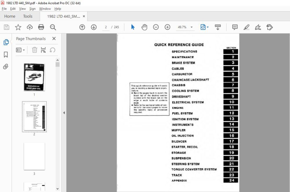 1982 KAWASAKI LTD 440 SNOWMOBILE SERVICE MANUAL - HeyDownloads - Manual ...