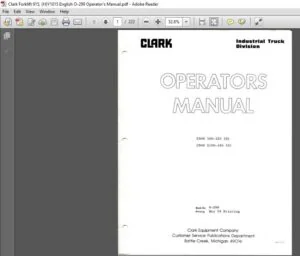 Clark Forklift 915, (H)Y1015 English O-299 Operator's Manual