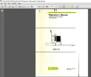 Clark Forklift AGP40 English OM-599 Operator's Manual
