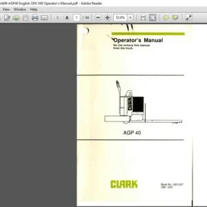 Clark Forklift AGP40 English OM-599 Operator's Manual