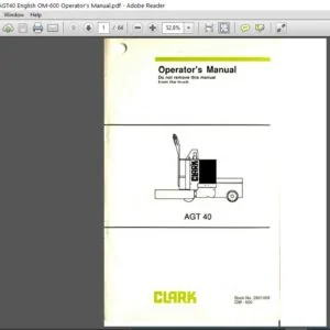 Clark Forklift AGT40 English OM-600 Operator's Manual