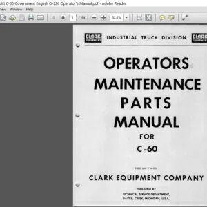 Clark Forklift C-60 Government English O-226 Operator's Manual