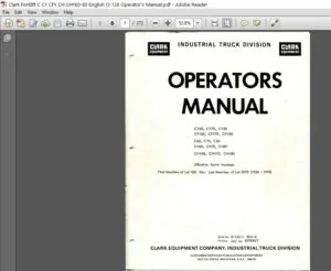 Clark Forklift C CY CFY CH CHY60-80 English O-126 Operator's Manual