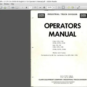 Clark Forklift C CY CFY CH CHY60-80 English O-126 Operator's Manual
