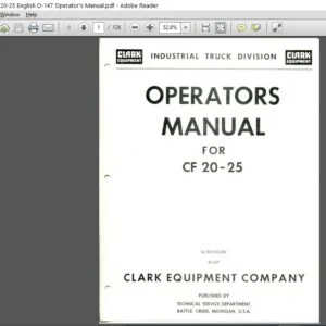 Clark Forklift CF20-25 English O-147 Operator's Manual