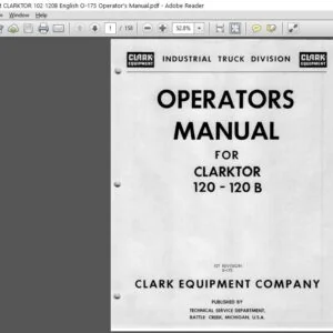 Clark Forklift CLARKTOR 102 120B English O-175 Operator's Manual