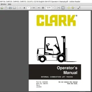 Clark Forklift CMP158, CMP230, CMP450, CMP570, CGC470, CQ158 English OM-670 Operator's Manual