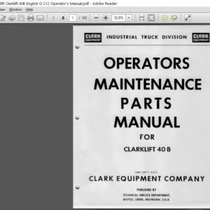 Clark Forklift Clarklift 40B English O-212 Operator's Manual