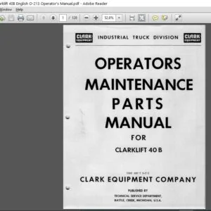 Clark Forklift Clarklift 40B English O-213 Operator's Manual