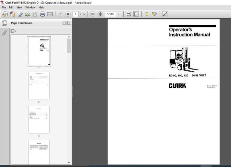 Clark Forklift E912 English OI-398 Operator's Manual - HeyDownloads ...