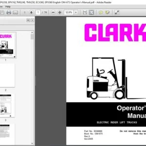 Clark Forklift ECG358, EPG358, EPX162,TMG248, TMX250, ECX360, EPX360 English OM-673 Operator's Manual