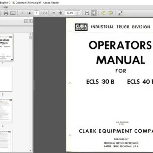 Clark Forklift ECLS30-40B English O-150 Operator's Manual