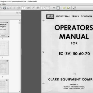 Clark Forklift EC(SV)50-70 English O-219 Operator's Manual