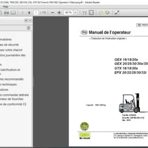 Clark Forklift EPX162 360, ECX360, TMX250, GEX162 230, GTX162 French OM-882 Operator's Manual