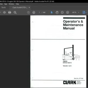 Clark Forklift ETD10-15 English OM-558 Operator's Manual