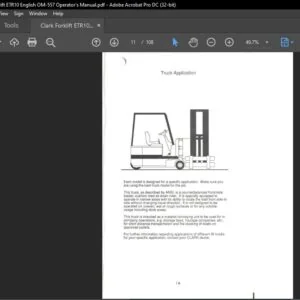 Clark Forklift ETR10 English OM-557 Operator's Manual