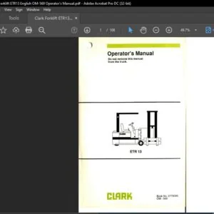 Clark Forklift ETR13 English OM-569 Operator's Manual