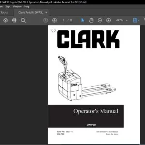 Clark Forklift EWP30 English OM-722 2 Operator's Manual