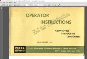 Clark Forklift (F)(H)(Y)235 355 685 English Code 271 Operator's Manual
