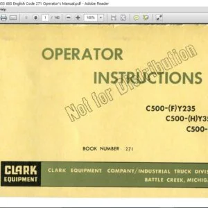 Clark Forklift (F)(H)(Y)235 355 685 English Code 271 Operator's Manual