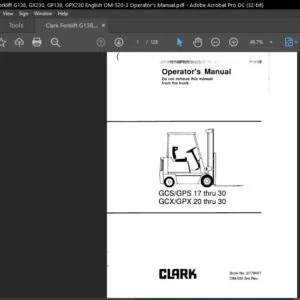 Clark Forklift G138, GX230, GP138, GPX230 English OM-520-3 Operator's Manual