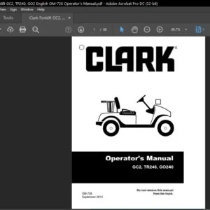 Clark Forklift GC2, TR240, GO2 English OM-726 Operator's Manual