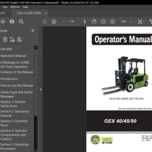 Clark Forklift GEX450 English OM-899 Operator's Manual