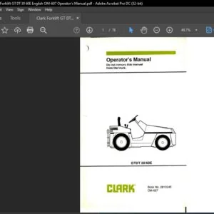Clark Forklift GT DT 30 60E English OM-607 Operator's Manual