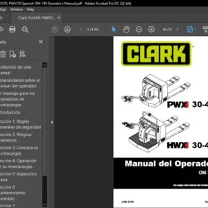 Clark Forklift HWX570, PWX570 Spanish OM-749 Operator's Manual