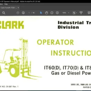 Clark Forklift IT581 English OI-387 Operator's Manual