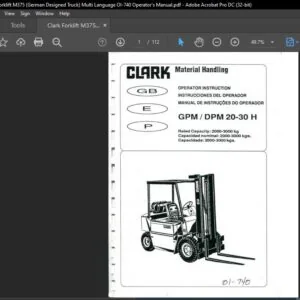 Clark Forklift M375 (German Designed Truck) Multi Language OI-740 Operator's Manual