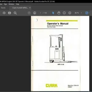 Clark Forklift NPR345 English OM-587 Operator's Manual