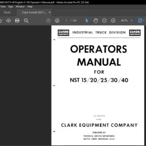 Clark Forklift NST15-40 English O-165 Operator's Manual