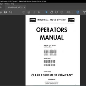 Clark Forklift NST245 English O-285 Operator's Manual