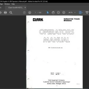 Clark Forklift NST245 English O-286 Operator's Manual
